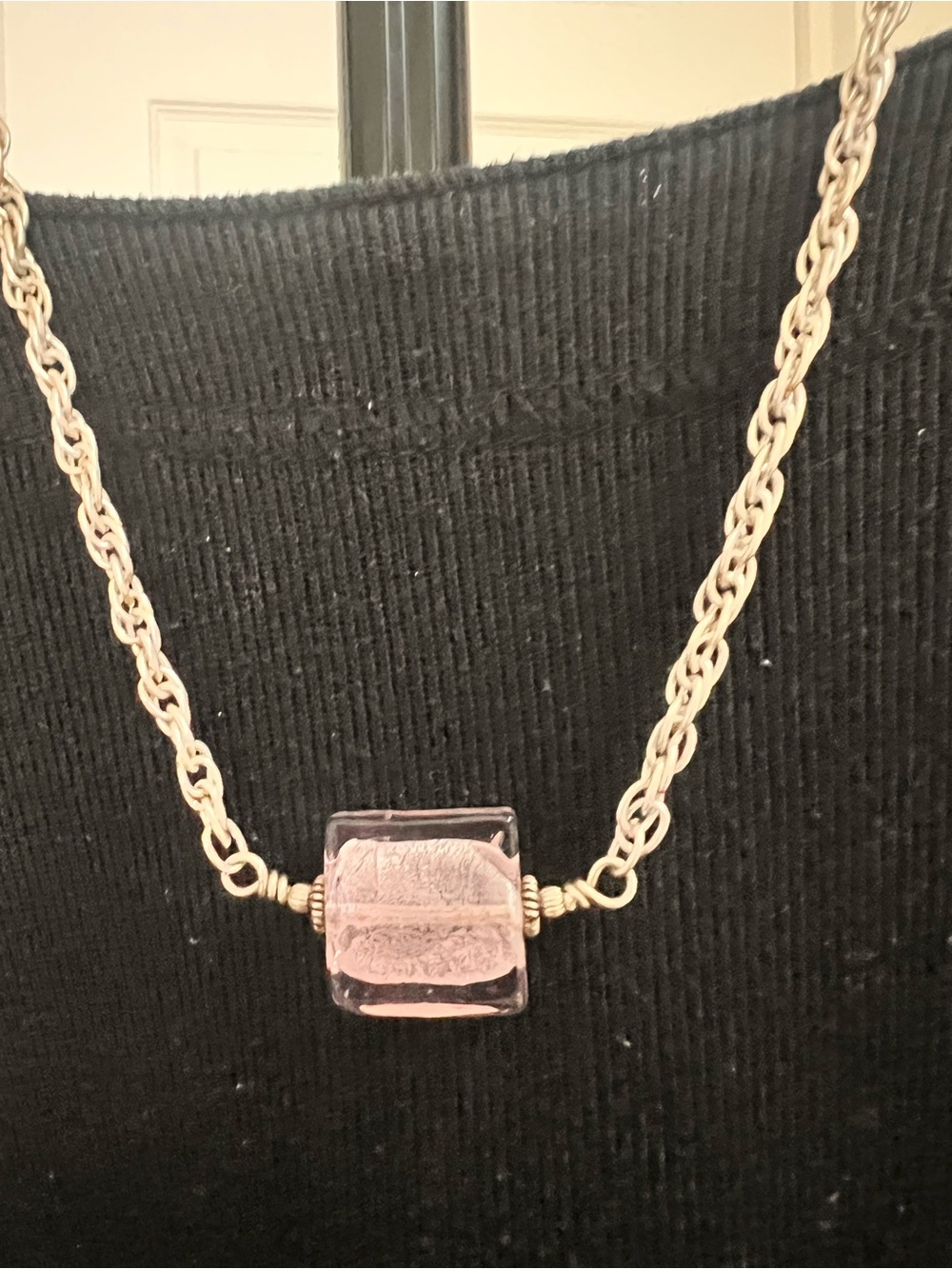 Elegant Pink Glass Bead Necklace with silver-tone chain